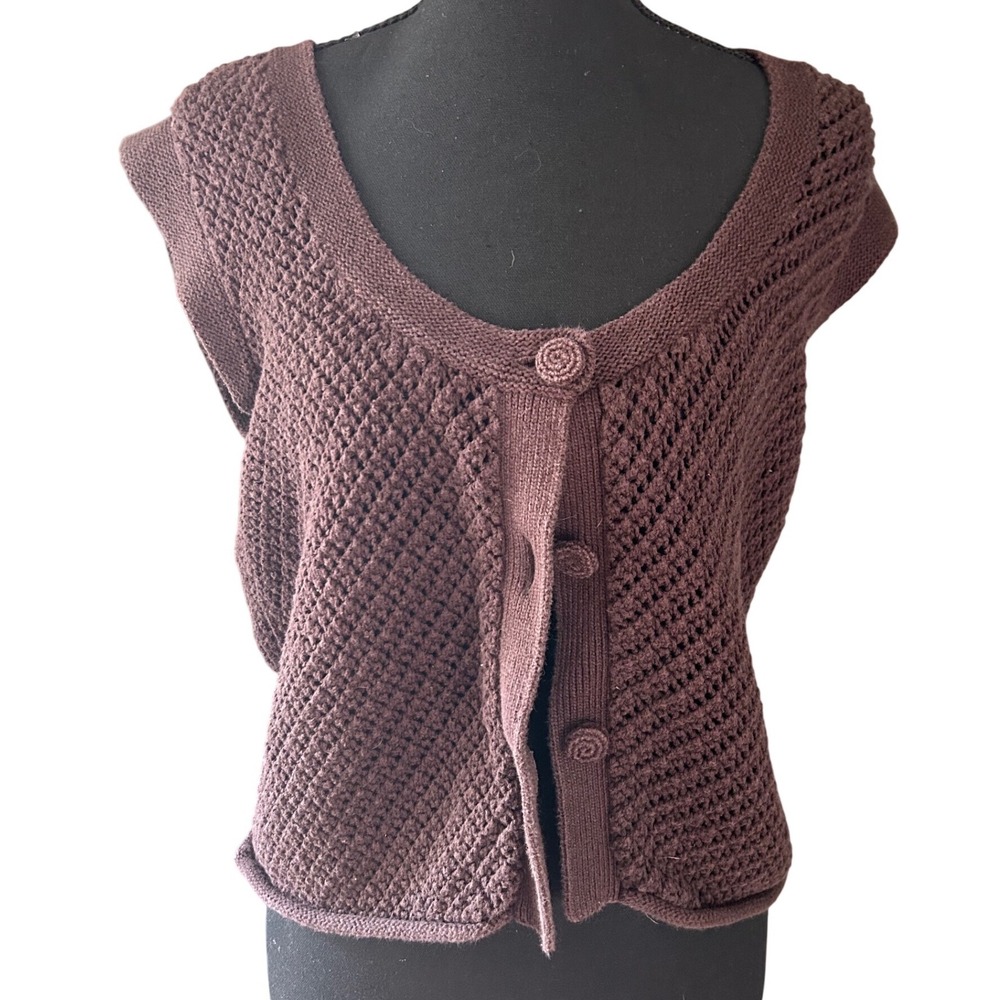Calvin Klein Jeans Brown Crochet Knit Button Front Sweater Vest XL